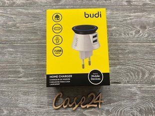 Мережевий зарядний пристрій Budi на 2 USB порту (12w, 2.4 A) чорно-білий 81655 фото