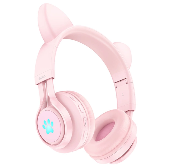 Бездротові навушники Hoco W39 Cat ear kids з LED-підсвіткою рожевий 87679 фото