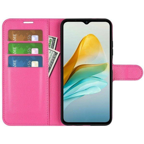Кожаный чехол книжка Lichee для ZTE blade A53 малиновый 093056 фото