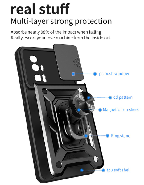 PC + TPU чохол Camshield armor для Poco F5 Pro / чорний 089361 фото