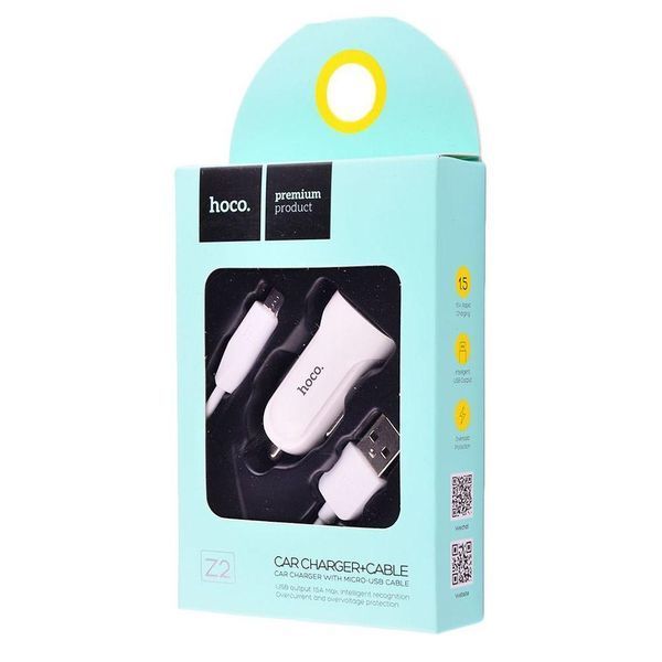 Автомобильное ЗУ Hoco Z2 Charger + Cable (Micro) 1.5A 1USB 81416 фото