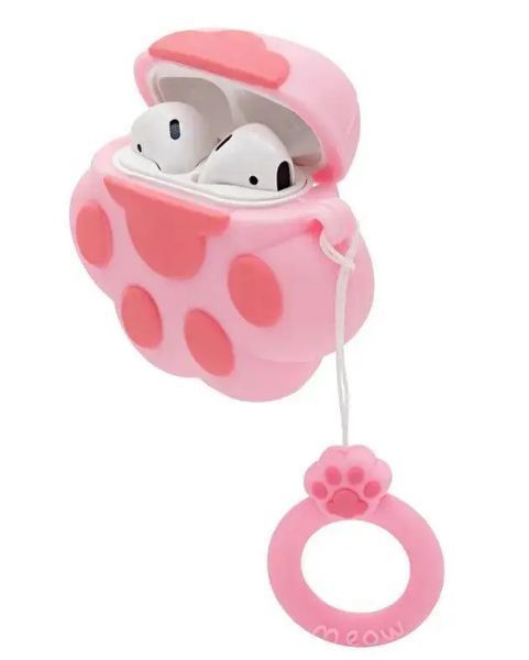 Силіконовий чохол із карабіном для AirPods 4/Cat's paw pink 098514 фото