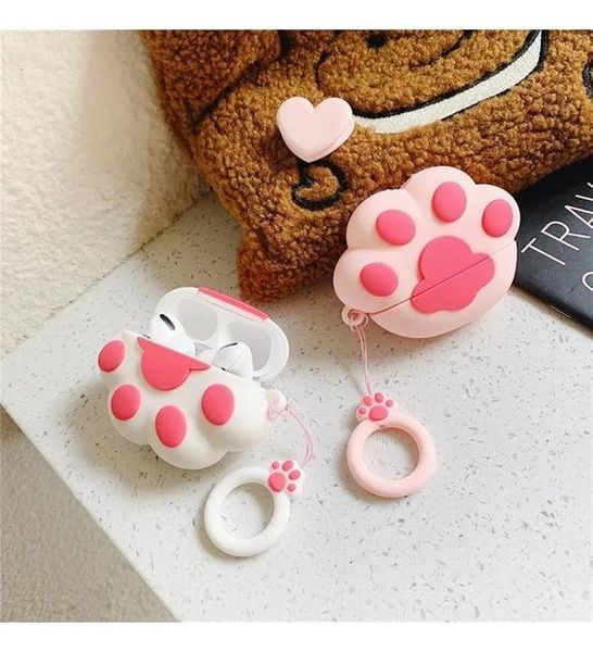Силіконовий чохол із карабіном для AirPods 4/Cat's paw pink 098514 фото