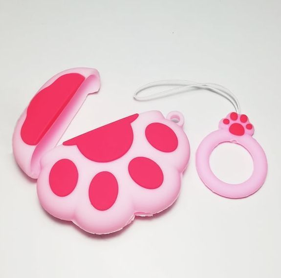 Силіконовий чохол із карабіном для AirPods 4/Cat's paw pink 098514 фото