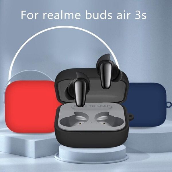 Силіконовий чохол із карабіном для Realme Buds Air 3S чорний 91015 фото