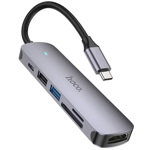 HUB адаптер переходник 6-в-1 HOCO HB28 Type-C to HDMI+PD+USB3.0+USB2.0+SD+TF 86942 фото