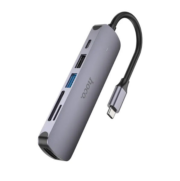 HUB адаптер переходник 6-в-1 HOCO HB28 Type-C to HDMI+PD+USB3.0+USB2.0+SD+TF 86942 фото