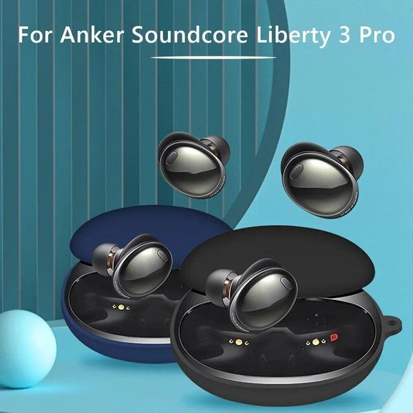 Силиконовый чехол с карабином для Anker Soundcore Liberty 3 Pro синий 92523 фото