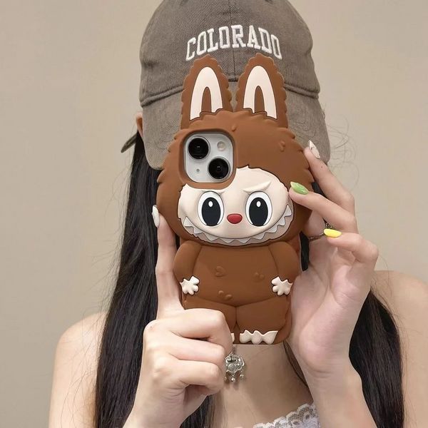 Гумовий 3D чохол Labubu Toy для iPhone 15 Pro Max/коричневий 099549 фото
