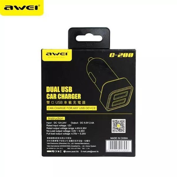 Автомобільна зарядка Awei C-200 на 2 USB (2.4 A) (5 кольорів) 51136 фото