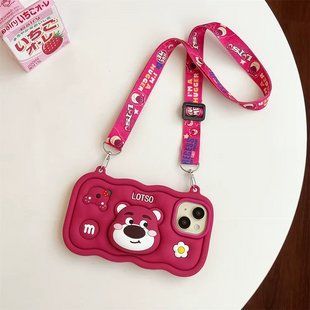 Силіконовий 3D чохол Bear lotso для iPhone 11 / бургунді (з ремінцем) 098947 фото