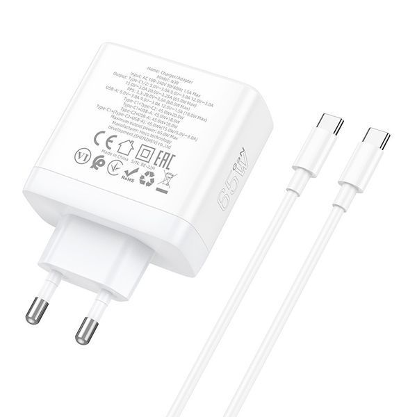 СЗУ Hoco N30 Home Charger Glory PD65W (2C1A) fast charger set + (Type-C to Type-C) 90363 фото